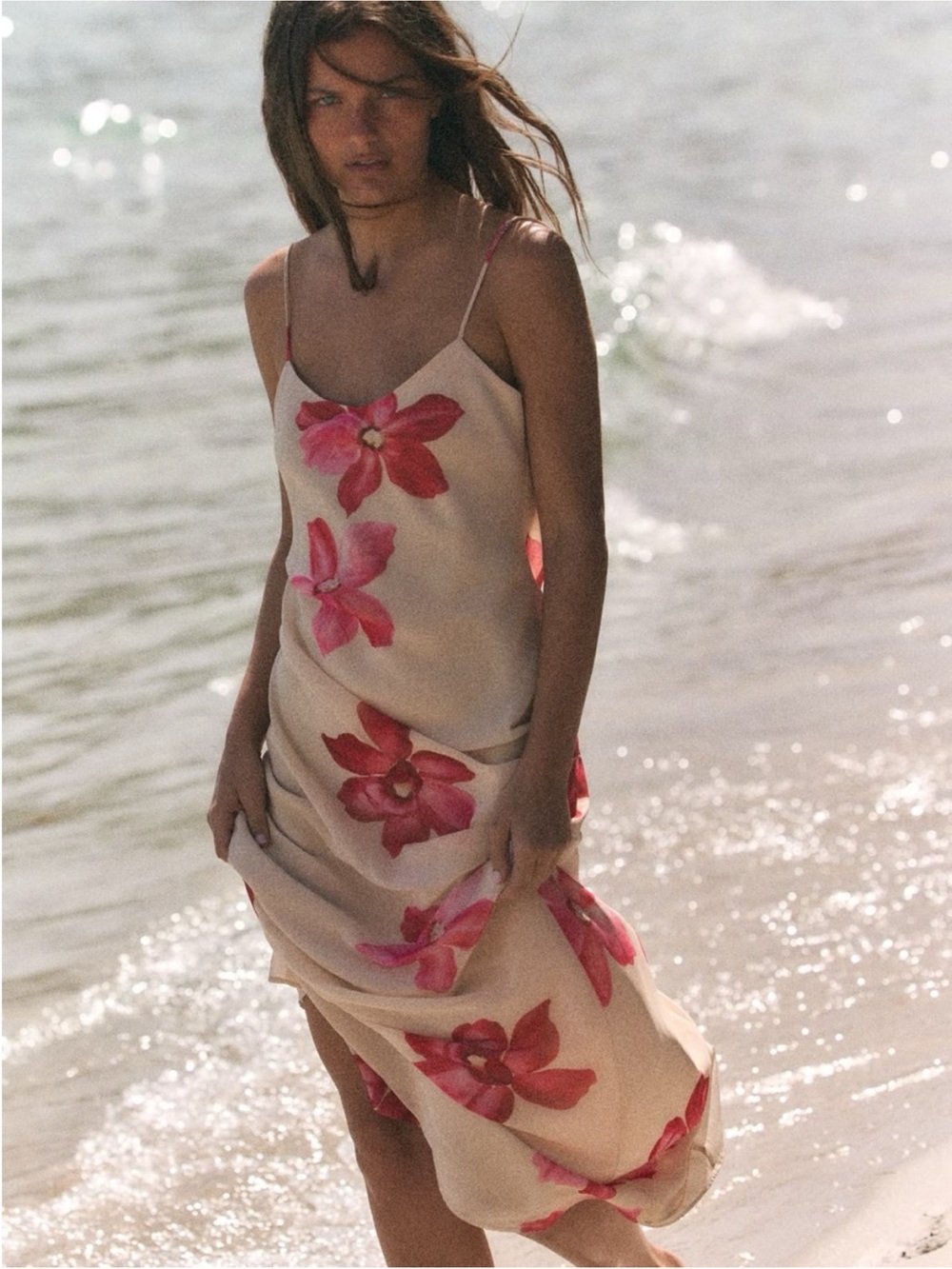 Zara Cream Maxi Dress with Pink Floral Print - Picture 4 of 5